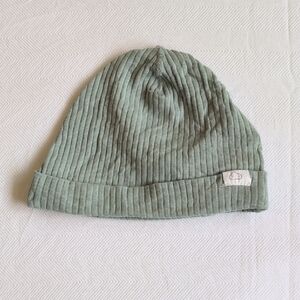 H&M organic cotton ribbed baby beanie hat sage green 6-9 months unisex